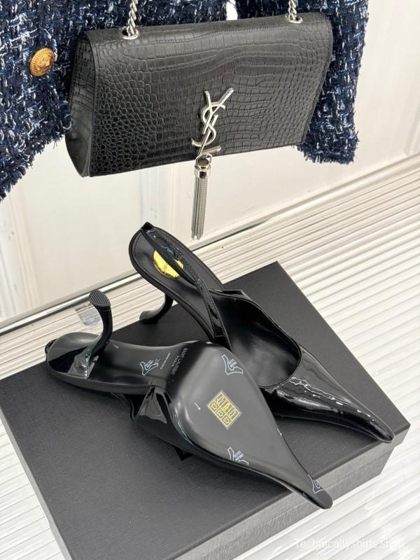 2025 Women YSL Black Patent Leather High Heel Slingback KFY00290