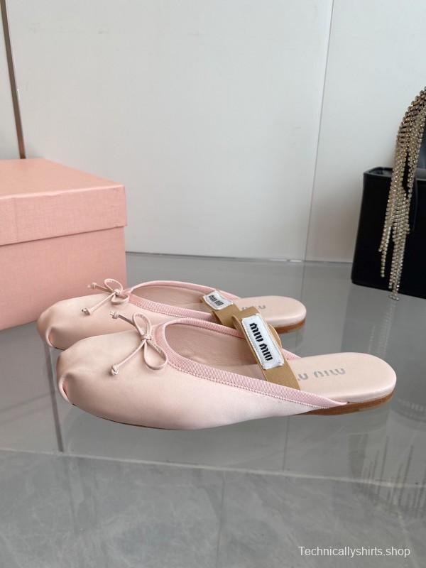 2025 Women Miu Miu Pink Satin Ballet Flats KFY00280
