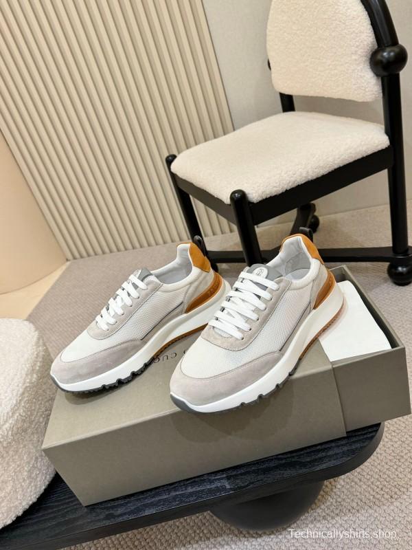 2025 Men Brunello Cucinelli White Orange Calfskin Leather Casual Sneakers AS00320