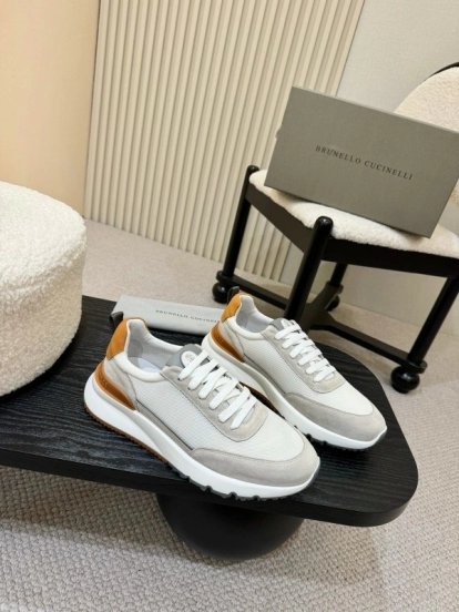 2025 Men Brunello Cucinelli White Orange Calfskin Leather Casual Sneakers AS00320