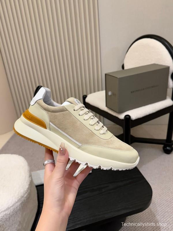 2025 Unisex Brunello Cucinelli Black Milk Blue Apricot Calfskin Leather Sneakers AS00320