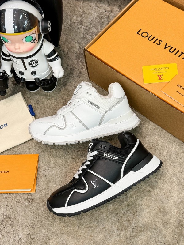 2025 Unisex Louis Vuitton Black White Leather Sneakers Run Away Maxi AS00390