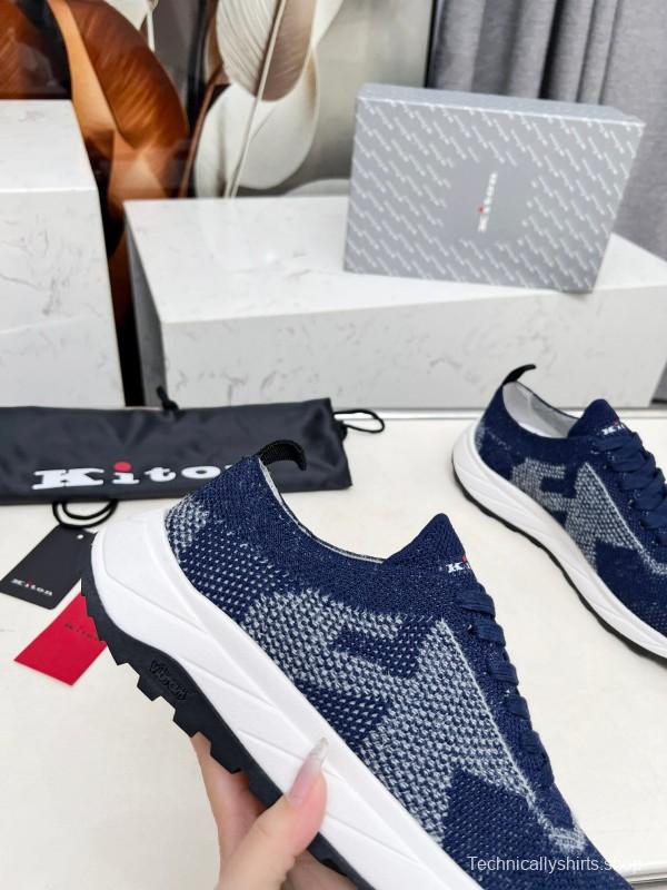 2025 Unisex Kiton Blue White Knit Sneakers AS00320
