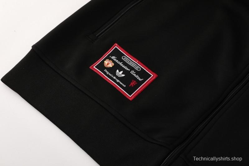 25/26 Manchester United Black Full Hoodie Zipper Jacket +Long Pants