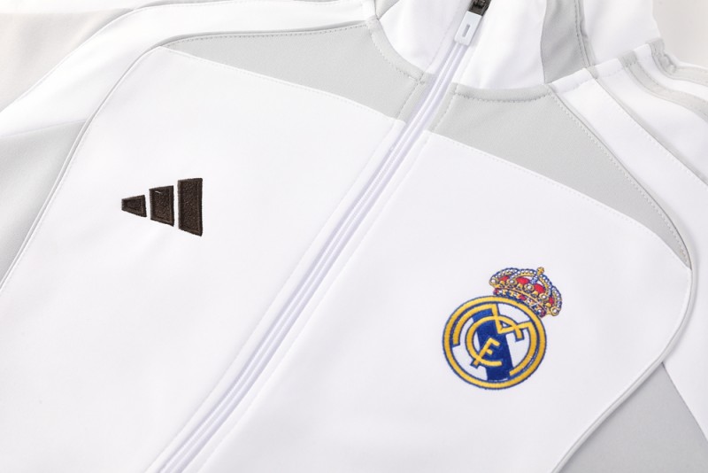 25/26 Real Madrid Grey/White Full Zipper Jacket + Long Pants