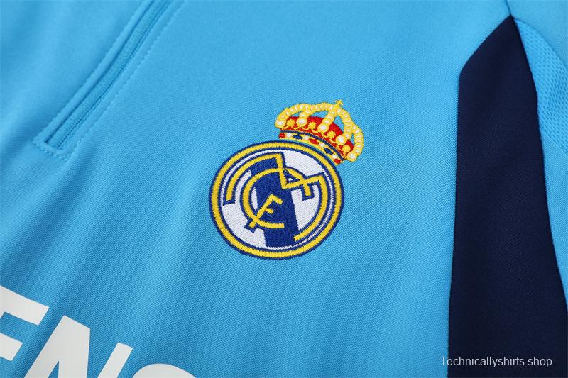 Retro 05/06 Real Madrid Light Blue Half Zipper Jacket+Long Pants
