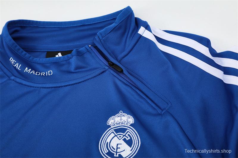Retro 13/14 Real Madrid Color Blue Half Zipper Jacket+Long Pants