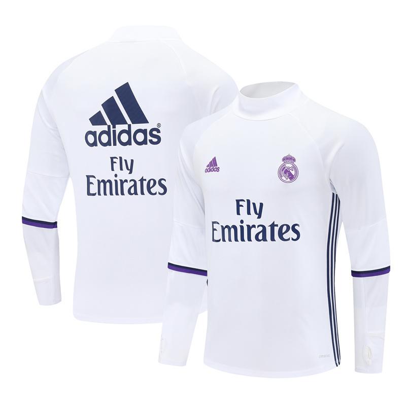 Retro 16/17 Real Madrid White Half Zipper Jacket+Long Pants