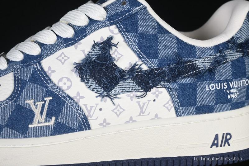 Nike Air Force 1 '07 Low Casual Sneakers in White Navy Blue - YF9511-816