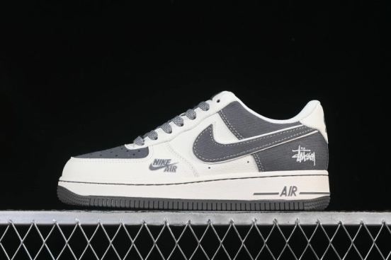Nike Air Force 1'07 Low Stussy Collaboration Light Gray Canvas Casual Sneakers - JP8028-011