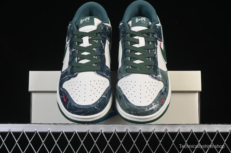Nike SB Dunk Low BAPE Collaboration White Army Green Anniversary High-End Custom Low-Top Casual Skate Shoes - SC0601-465