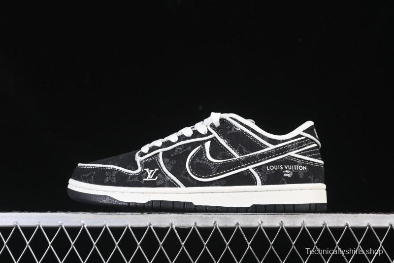 Nike SB Dunk Low LV Collaboration White Dark Black Denim High-End Custom Low-Top Casual Skate Shoes - SC0601-467