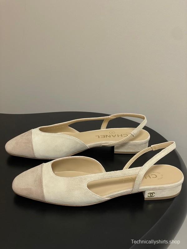 Chanel Sling-back Two-Tone Suede Slingback Sandals Flat/Block Heel - KFY00280