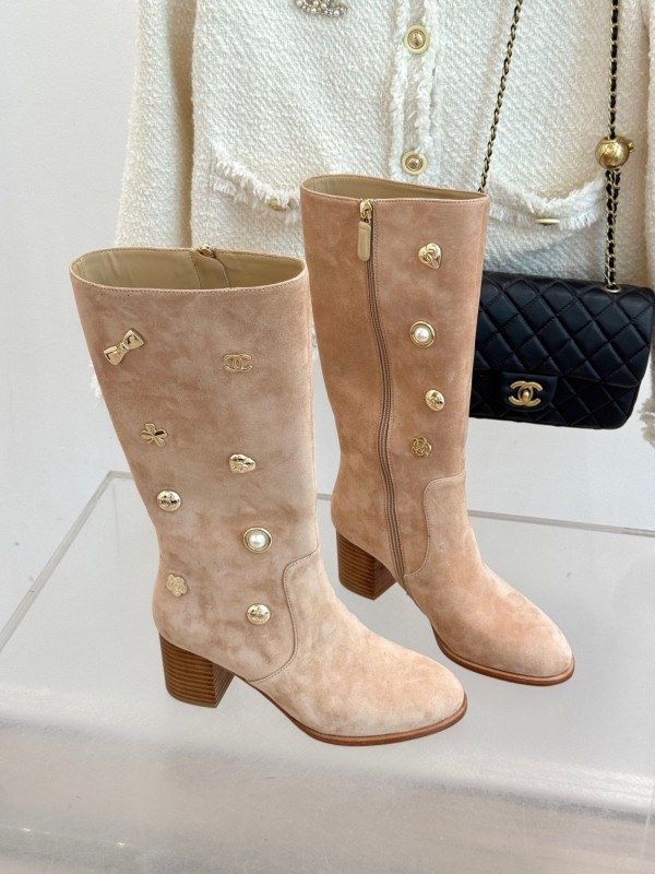 Chanel 25K Double C Metal Buckle High Heel Boots - KFY00530