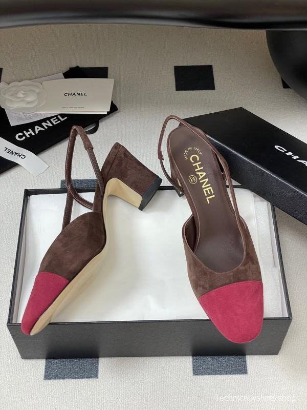 Chanel Sling-back Two-tone Suede Slingback Sandals Flat/Block Heel - KFY00280