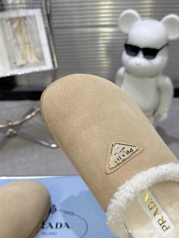 Prada Fall/Winter 2025 New Mule Slippers with Triangle Buckle Bread Loaf Toe - KFY00270