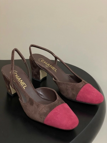Chanel Sling-back Two-tone Suede Slingback Sandals Flat/Block Heel - KFY00280