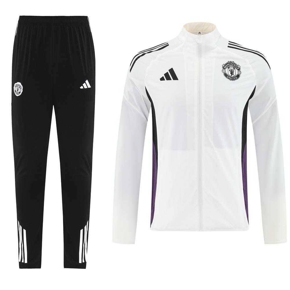 25/26 Manchester United White S-3XL Half Zipper Jacket+Long Pants