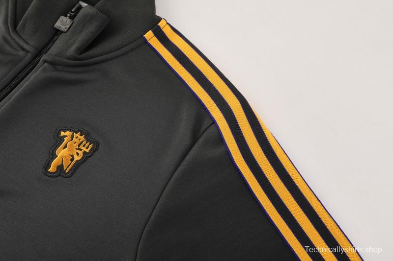 25/26 Manchester United 08 Dark Gray Half Zipper Jacket+Long Pants S-2XL