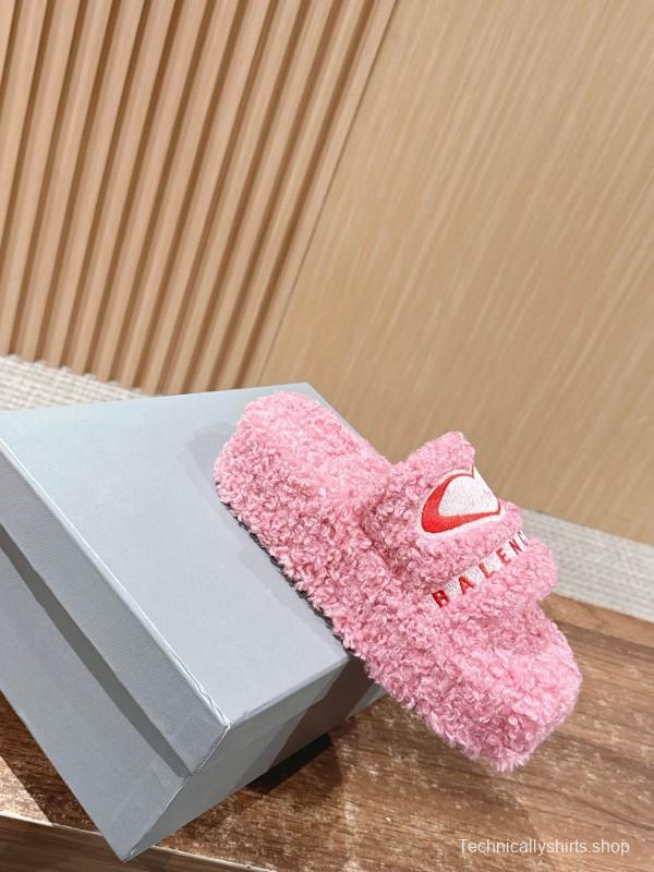 Balenciaga 2025 SS Qixi Limited Series Letter Embroidery Platform Shearling Slippers - AS00200