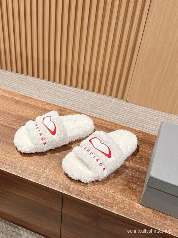 Balenciaga 2025 SS Qixi Limited Series Letter Embroidery Platform Shearling Slippers - AS00200