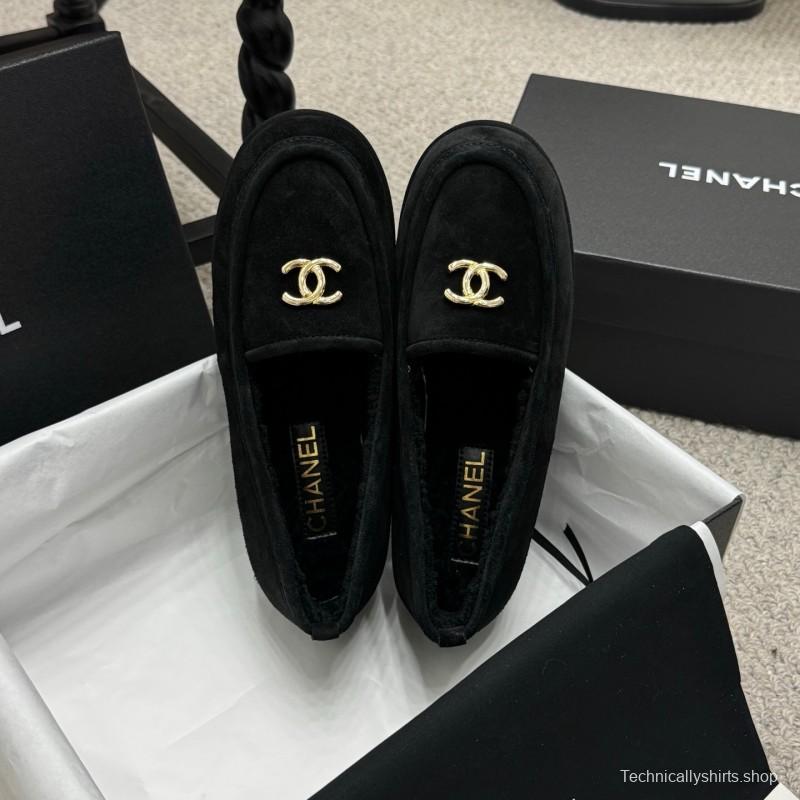 Chanel 2025/SS Teddy Fur Loafers with Double C Logo - KFY00300