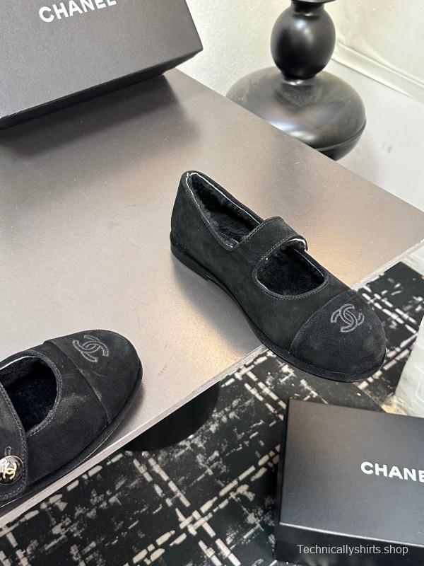 Chanel 2025 SS New French Mary Jane Flat Shoes with Fur - KFY00300