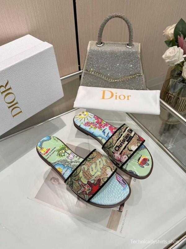 Dior 2025/ss Embroidered Monogram Slippers with Sheepskin Lining - LY00200/LY00240