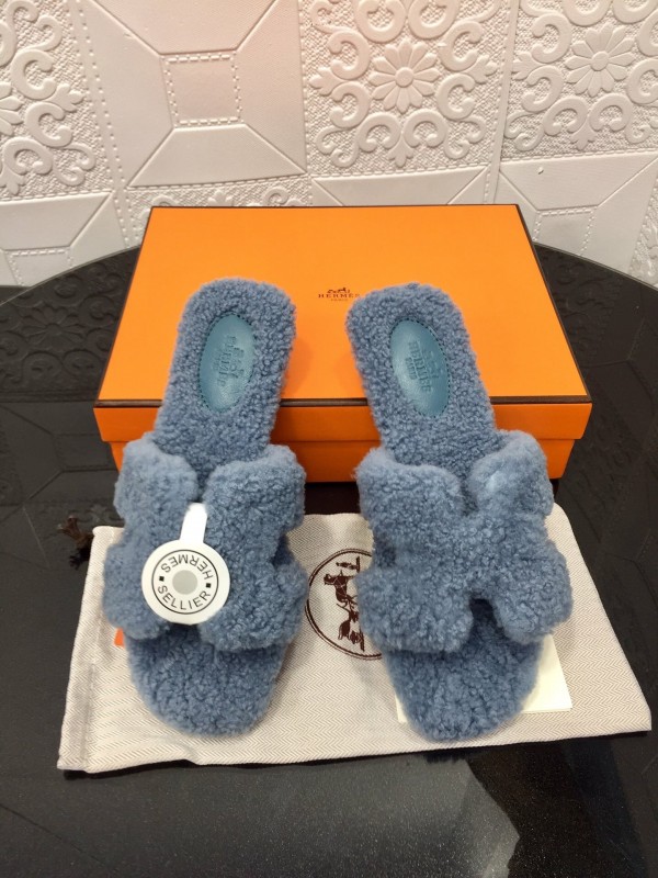 H Teddy Wool H Slippers Flat Sole Autumn Winter - LY00240