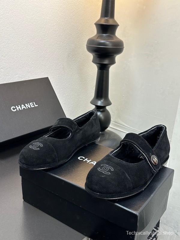 Chanel 2025 SS New French Mary Jane Flat Shoes with Fur - KFY00300