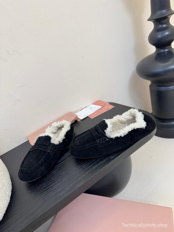 MIUMIU Thick Sole New British Style Wool Loafer Cotton Shoes - KFY00320