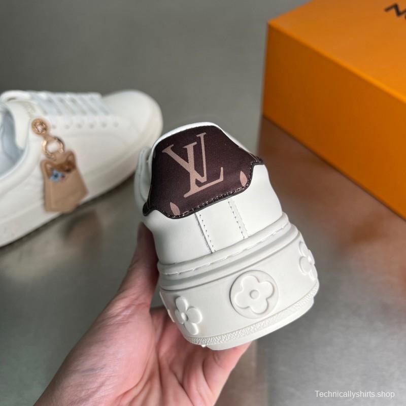 Louis Vuitton Takashi Murakami x LV Time Out Cherry Blossom Series Leather Round Toe Flat Low-Top Sneakers - YC