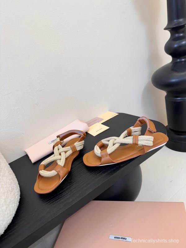 Miu 2025 SS Fashion Week Jute Woven Sandals - KFY00330