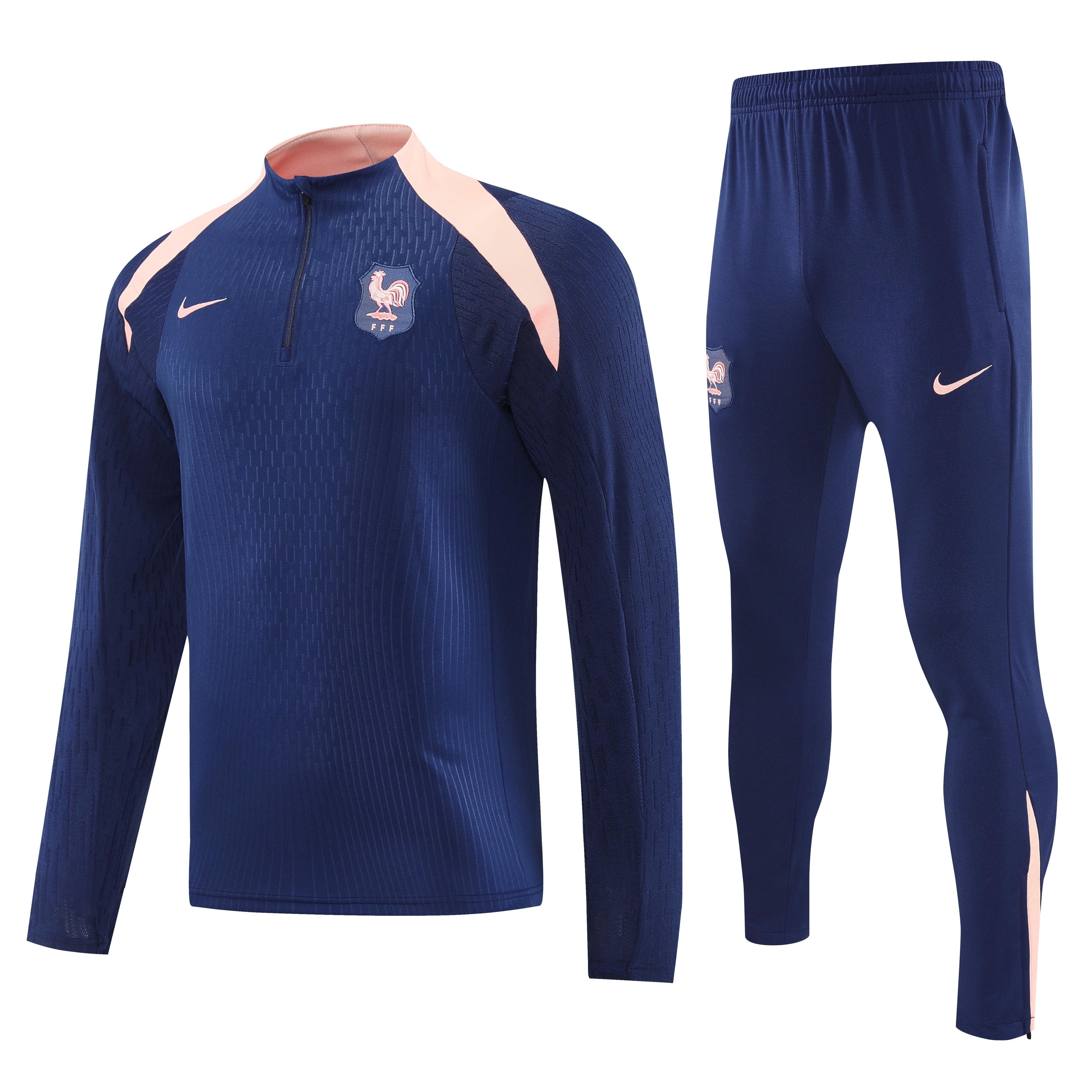 Player Version 2026 France Navy/Pink Half Zipper Jacket Tracksuit +Long Pants