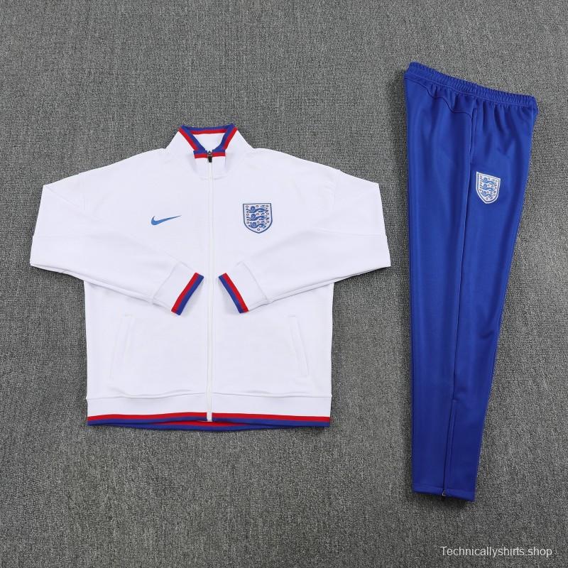 2026 England White FULL Zipper Jacket Tracksuit +Long Pants