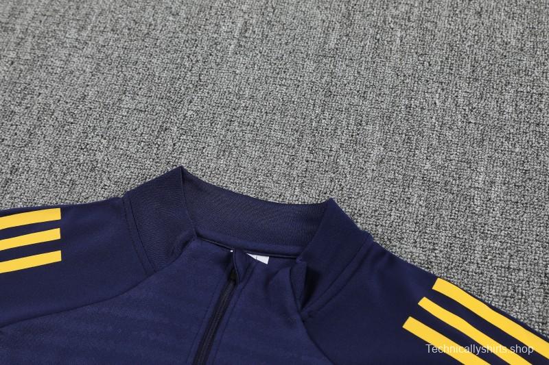 25/26 Boca Juniors Navy Blue with Yellow Stripes Half Zipper Jacket Tracksuit +Long Pants