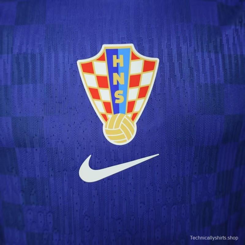 Player Version 2026 Croatia Away Blue with Subtle Checkerboard Pattern Jersey