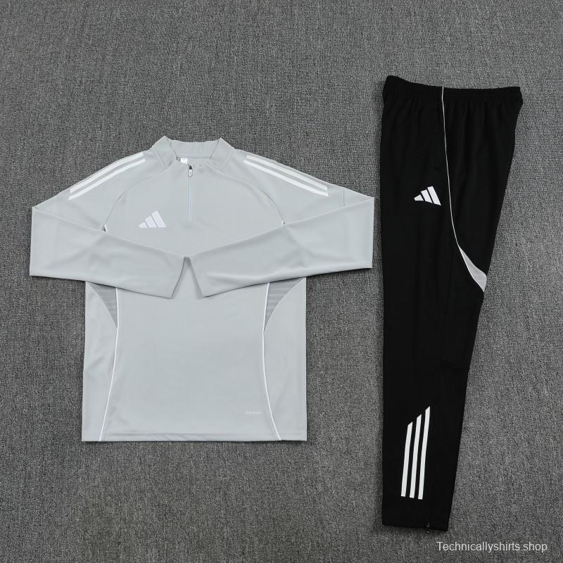 25/26  Adidas Light Grey Full zipper Jacket Tracksuit+ long pants
