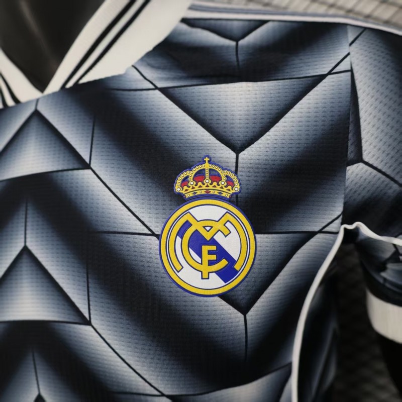 Player Version  1988/89 Real Madrid Third Navy Blue with 3D Geometric Chevron Pattern Jersey