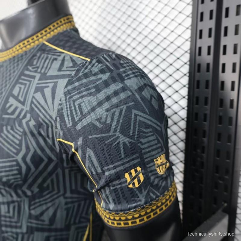 2026 Player Version Brazil Black with Gold Geometric Tribal Pattern Jersey