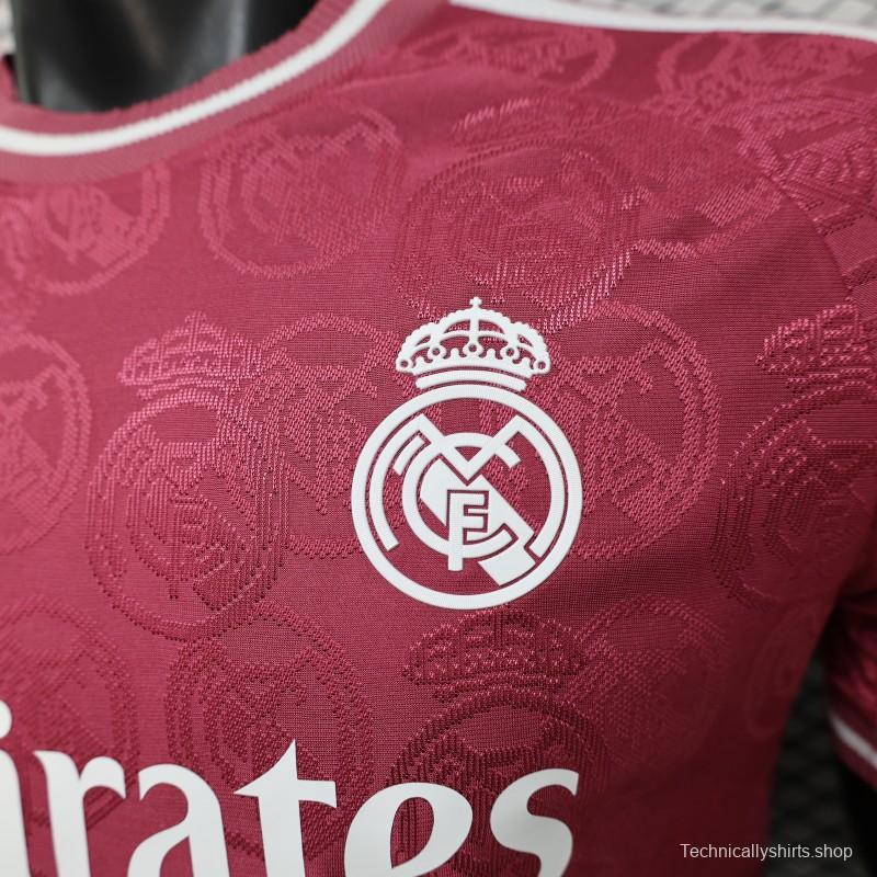 25/26  Player Version Real Madrid Third Dark Pink with all-over embossed crest pattern Jersey