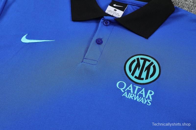 26/27  Inter Milan Blue Polo Training Shirt + Black Long Pants Tracksuit