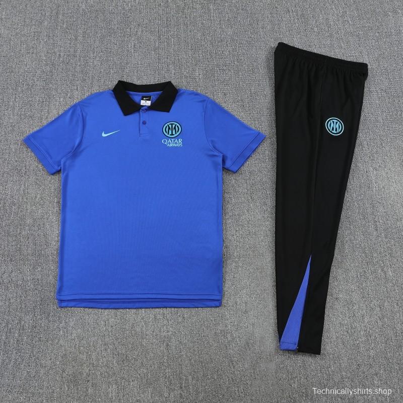 26/27  Inter Milan Blue Polo Training Shirt + Black Long Pants Tracksuit