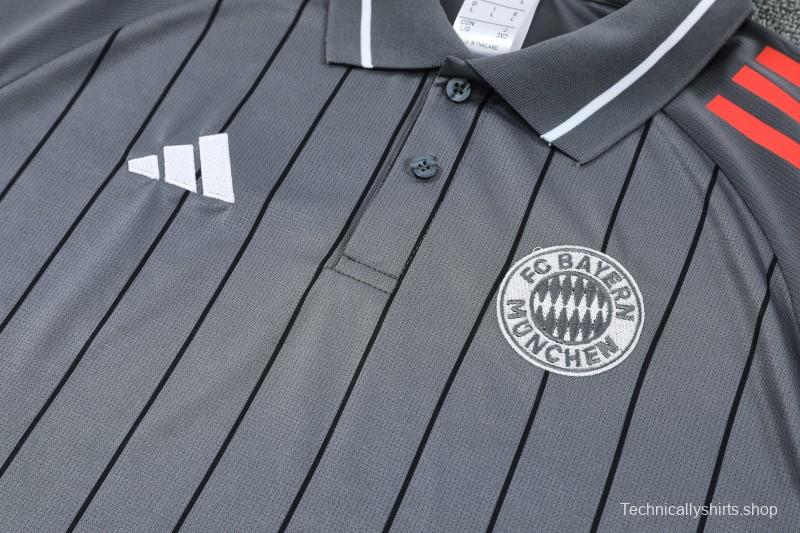 26/27  Bayern Munich Grey Stripes Polo Training Shirt + Long Pants Tracksuit