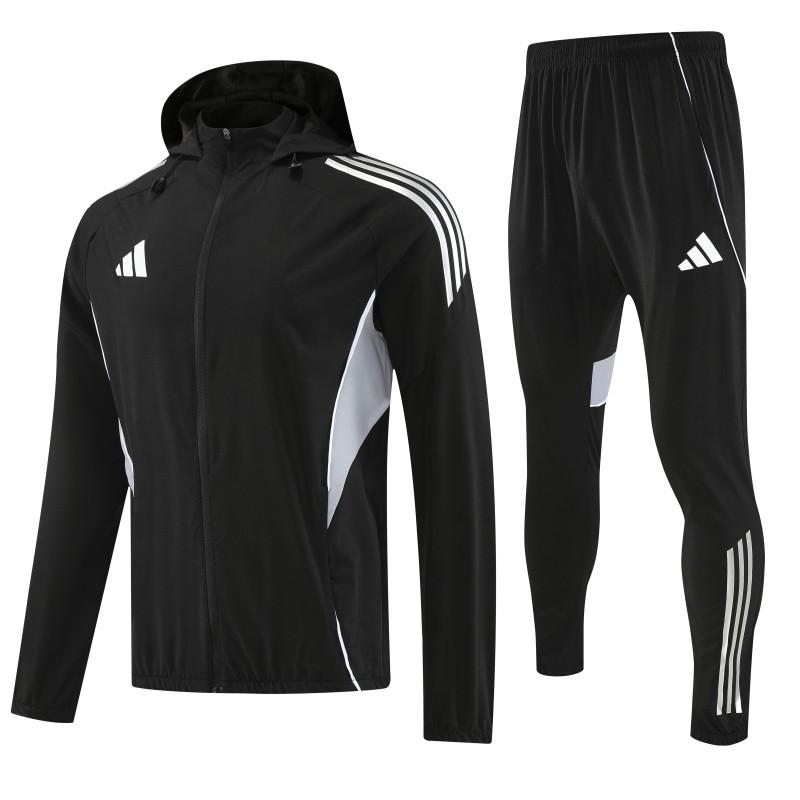 26/27 Adidas Black With White logo Full Zipper Hooded Jacket Tracksuit + Long Pants
