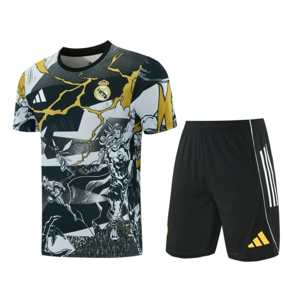 26/27  Real Madrid Black x Marvel  Short Sleeve+Soccer Shorts