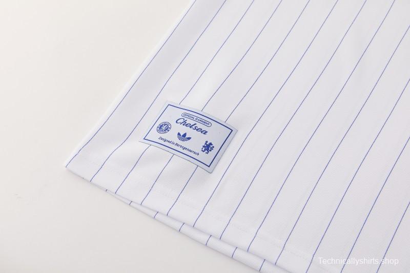 26/27 Chelsea FC White Stripes Short Sleeve+Blue Soccer Shorts