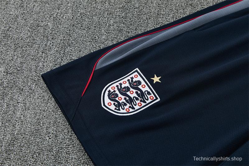 2026 England Grey Short Sleeve+ Navy Blue Soccer Shorts