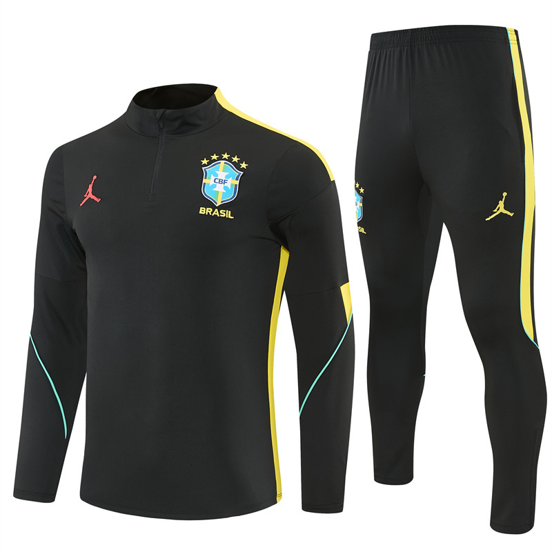 2026 Brazil Black & Yellow Half Zipper Jacket Tracksuit + Long Pants