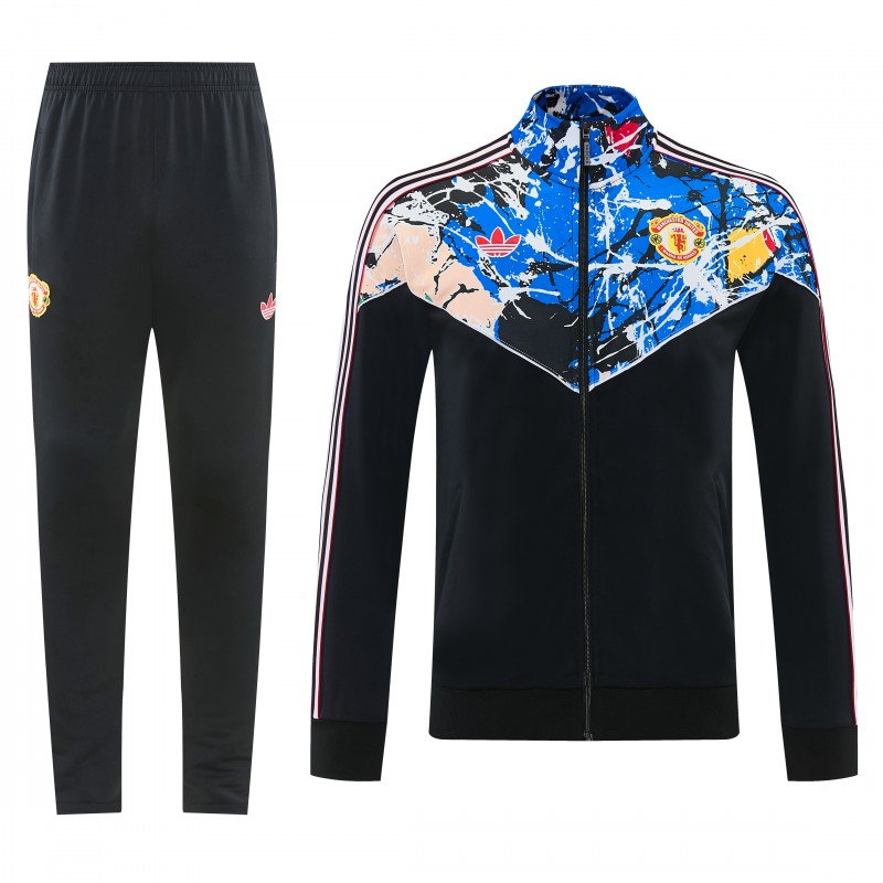 2026/27 Manchester United Black Grunge Splatter Paint Full Zipper Jacket Tracksuit + Long Pants